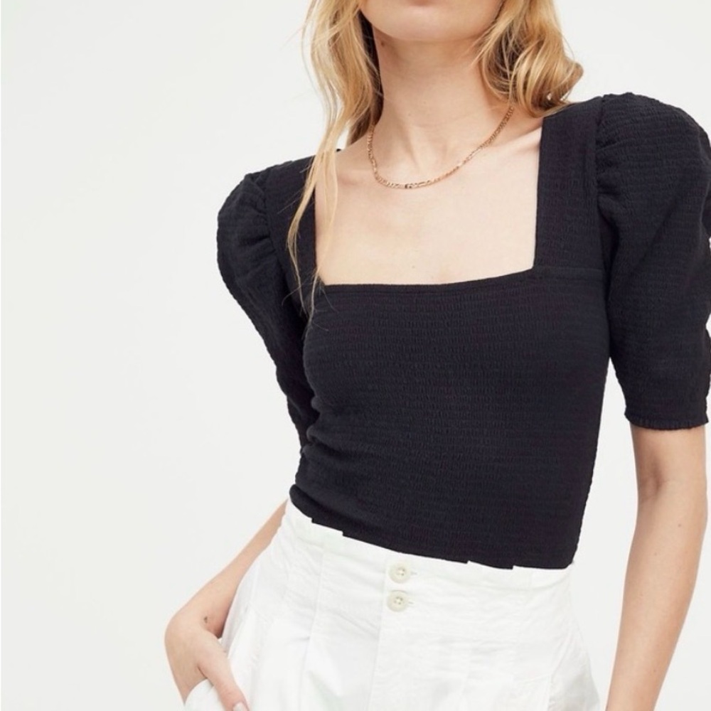 Nation LTD Black Puff Sleeve Crop Top